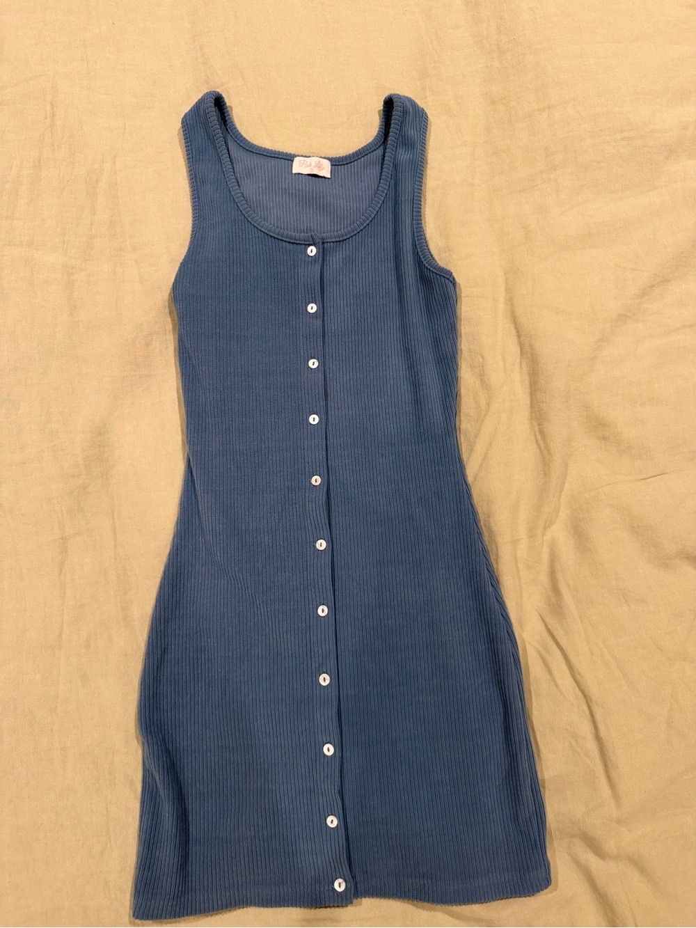 Pink Lily Ribbed Button-Front Tank Dress in Dusty Blue